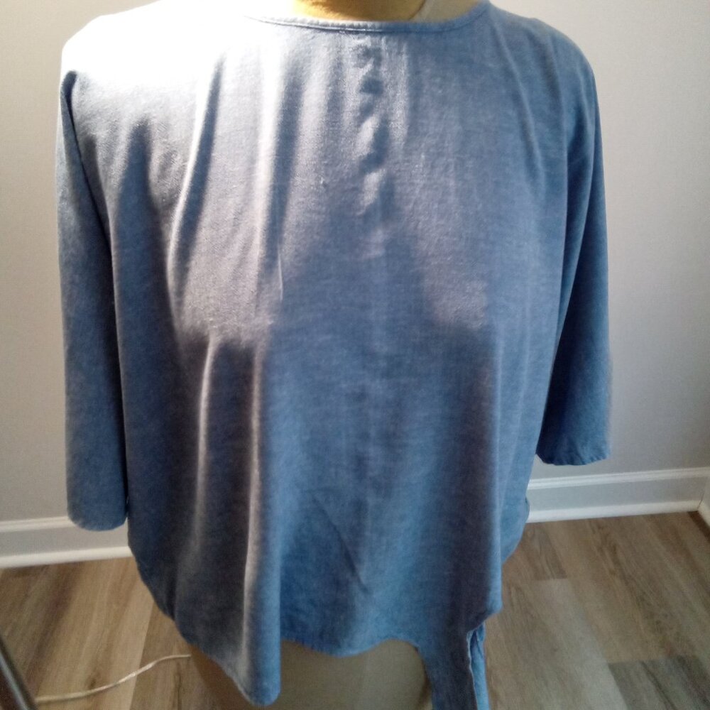 Time and Tru XL Blue Chambray Denim Side Tie Blouse